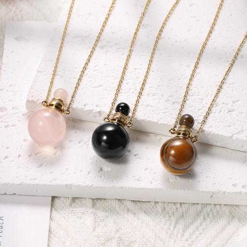 Gemstone Necklaces, 316L Stainless Steel, with Natural Stone, with 5cm extender chain, Perfume Bottle, Vacuum Ion Plating, fashion jewelry & for woman nickel, lead & cadmium free Approx 51 cm 