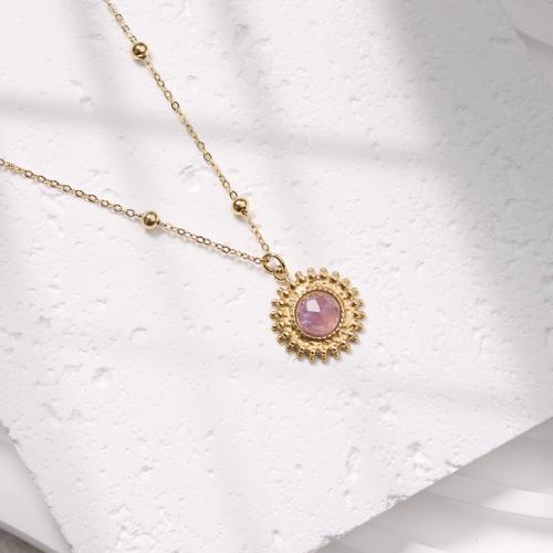 Gemstone Necklaces, 316L Stainless Steel, with Amethyst, with 5cm extender chain, Round, Vacuum Ion Plating, fashion jewelry & for woman, purple, nickel, lead & cadmium free Approx 38 cm 