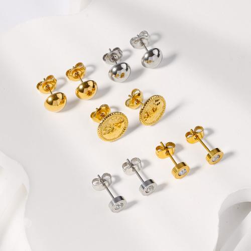 Edelstahl Stud Ohrring, 316 L Edelstahl, flache Runde, Vakuum-Ionen-Beschichtung, Modeschmuck & verschiedene Stile für Wahl & für Frau & mit Strass, keine, frei von Nickel, Blei & Kadmium, verkauft von Paar