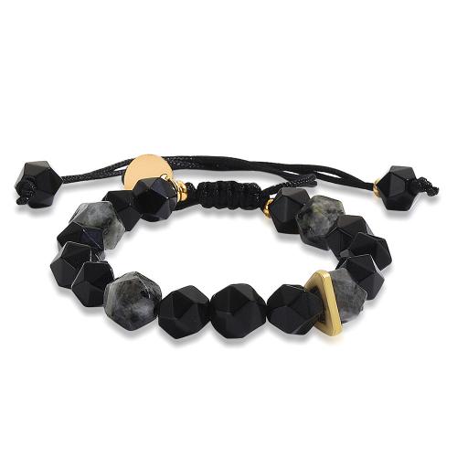 Gemstone Bracelets, Obsidian, with Knot Cord & Labradorite & Brass, Polygon, gold color plated, Adjustable & fashion jewelry & Unisex, mixed colors, nickel, lead & cadmium free 