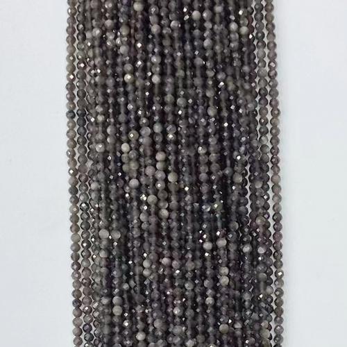 Perles de pierre gemme unique, Argent-Obsidienne, Rond, DIY & normes différentes pour le choix & facettes, couleurs mélangées Environ 38-39 cm, Vendu par brin