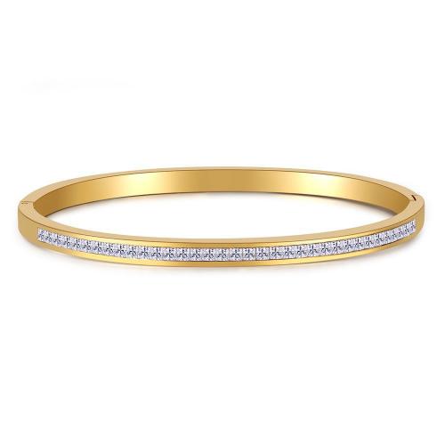 Titanium Steel Bracelet & Bangle, Vacuum Ion Plating, fashion jewelry & for woman & with rhinestone 4mm, Inner Approx 60mm 