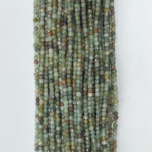Single Gemstone Beads, Green Grass Stone, Square, DIY & faceted, mixed colors Approx 38-39 cm 