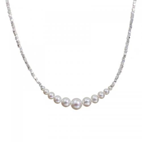 Sterling Silver Jewelry Necklace, 925 Sterling Silver, with Shell Pearl, with 1.97inch extender chain, fashion jewelry & for woman Approx 14.37 Inch 