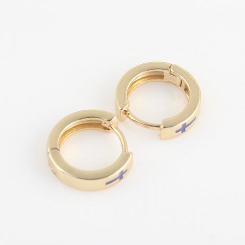 Brass Huggie Hoop Earring, Donut, gold color plated, for woman & enamel 