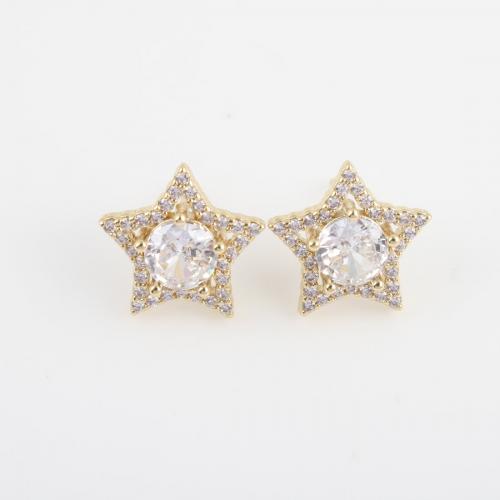 Cubic Zirconia Micro Pave Brass Earring, Star, gold color plated, micro pave cubic zirconia & for woman 