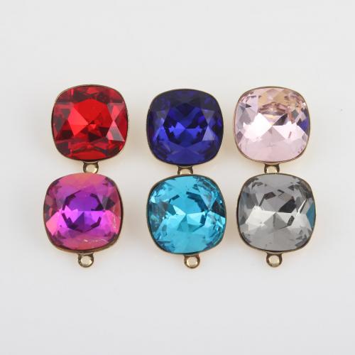 Rhinestone Brass Pendants, with Glass Rhinestone, Square, gold color plated, DIY 