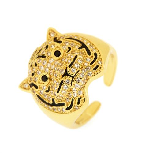 Cubic Zirconia Micro Pave Brass Finger Ring, with enamel, 18K gold plated, fashion jewelry & micro pave cubic zirconia & for woman, Minimum inside mm 