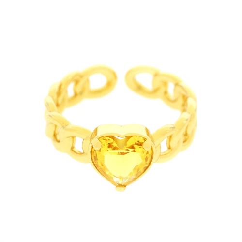 Circón cúbico anillo de dedo de latón, metal, 18K chapado en oro, Joyería & micro arcilla de zirconia cúbica & para mujer, Minimum inner diameter:17mm, Vendido por UD