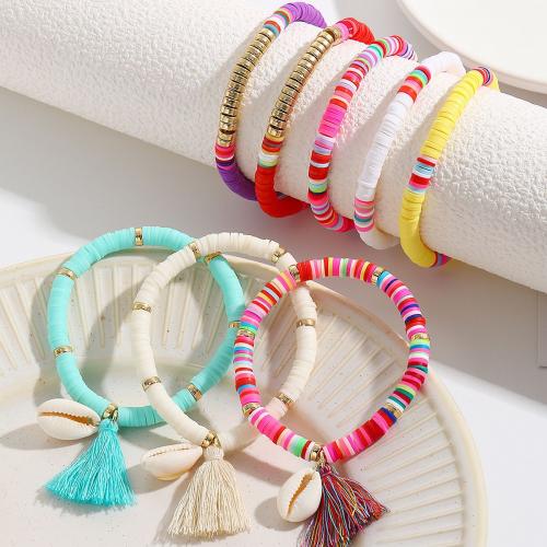 Bracelets d'argile polymère, argile de polymère, avec coquille, bijoux de mode & styles différents pour le choix & pour femme, plus de couleurs à choisir, Vendu par PC