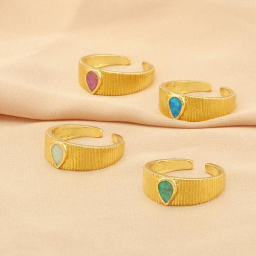 Brass Finger Ring, with Opal, gold color plated, fashion jewelry & for woman Minimum inner mm 