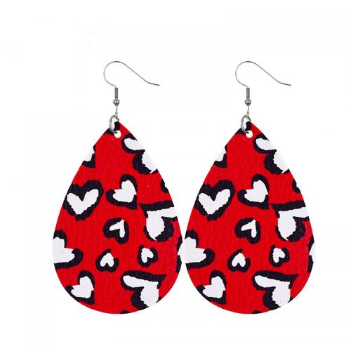 Fashion Create Jewelry Earring, Zinc Alloy, with PU Leather, Teardrop, fashion jewelry & for woman, red 
