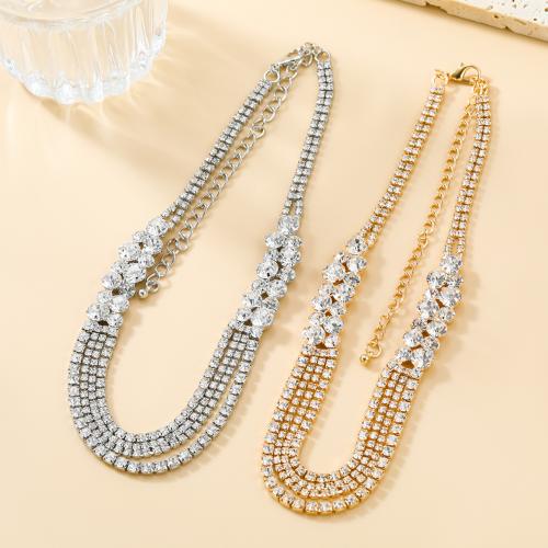 Rhinestone Brass Necklace, with 14.2cm extender chain, fashion jewelry & multilayer & for woman & with rhinestone Approx 39.5 cm 