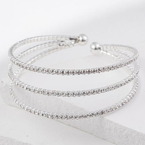 Rhinestone Cuff Bangle, with Brass, plated, three layers & for woman & hollow Inner Approx 55mm 