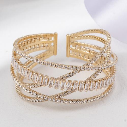 Rhinestone Cuff Bangle, with Brass, Geometrical Pattern, plated, micro pave cubic zirconia & for woman & hollow Inner Approx 55mm 