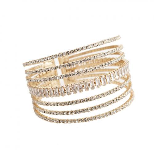 Rhinestone Cuff Bangle, with Brass, gold color plated & micro pave cubic zirconia & for woman, Inner Approx 55mm 