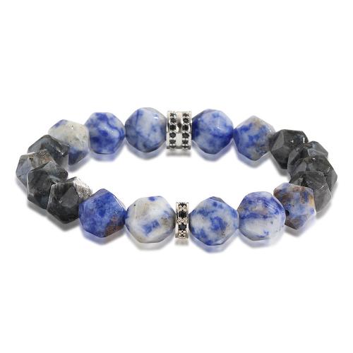 Gemstone Bracelets, Blue Speckle Stone, with Labradorite & Brass, Polygon, silver color plated, fashion jewelry & Unisex & micro pave cubic zirconia, mixed colors, 10mm Approx 21 cm 