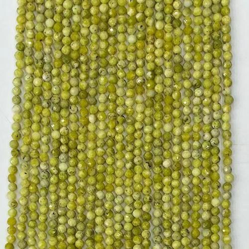 Single Gemstone Beads, Grass Yellow Turquoise, Round, faceted Approx 38-39 cm 