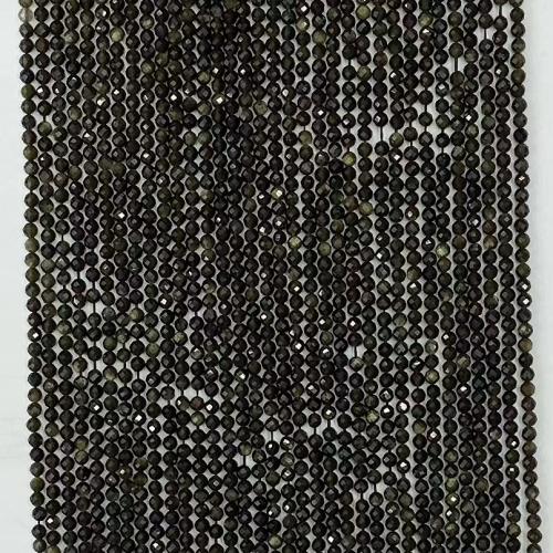 Бусины из одного камня, Золото Obsidian, Круглая, DIY & разный размер для выбора & граненый, разноцветный, длина:Приблизительно 38-39 см, продается Strand