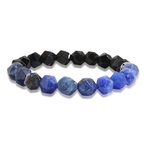 Gemstone Bracelets, Obsidian, with Dumortierite & Zinc Alloy, Polygon, silver color plated, fashion jewelry & Unisex & with rhinestone, mixed colors, 10mm Approx 21 cm 