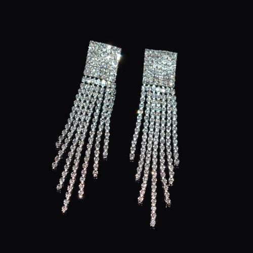 Fashion Fringe Earrings, Brass, fashion jewelry & for woman & with rhinestone, silver color 
