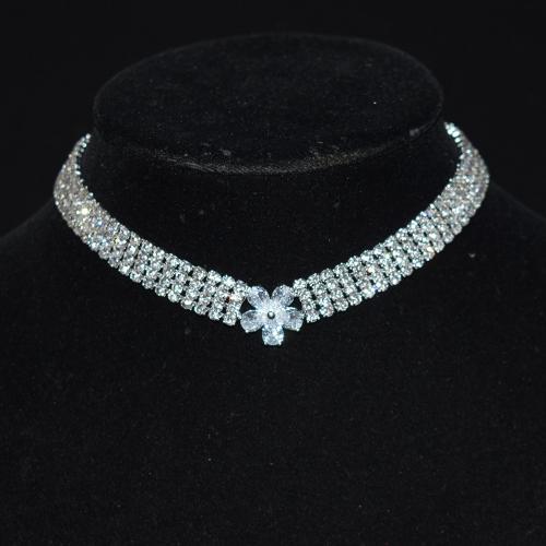 Rhinestone Brass Necklace, with 5.9inch extender chain, silver color plated, micro pave cubic zirconia & for woman & with rhinestone, silver color Approx 11.03 Inch 