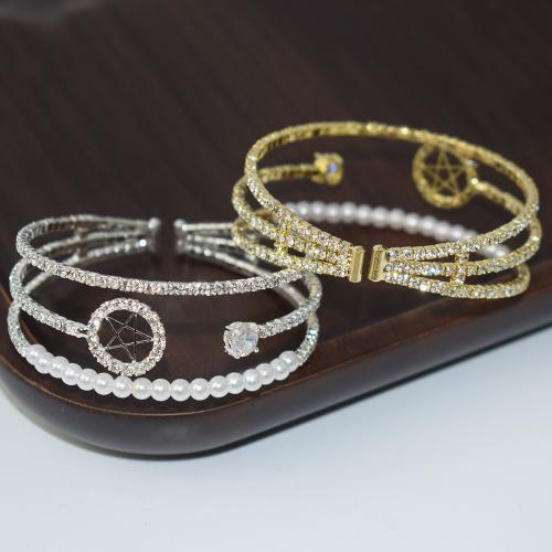 Bracelets manchette de fer , avec perle de plastique, Placage, bijoux de mode & pour femme & avec strass, plus de couleurs à choisir, width 21mm, Diamètre inté Environ 55mm, Vendu par PC