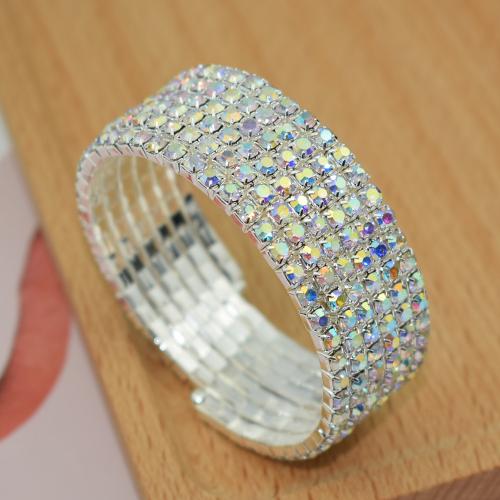 Iron Bangle, silver color plated, multilayer & for woman & with rhinestone, Inner Approx 55mm [