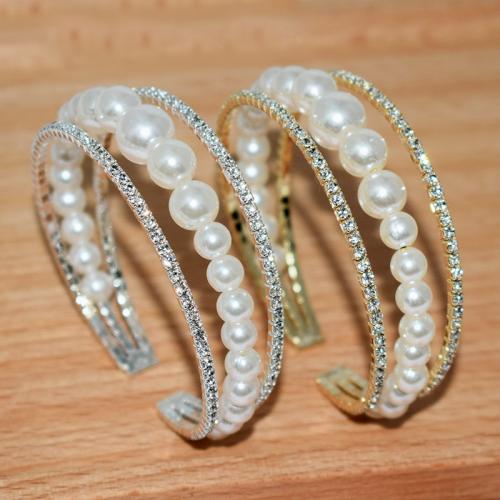 Iron Cuff Bangle, with Plastic Pearl, plated, fashion jewelry & for woman & with rhinestone width 14mm, Inner Approx 55mm 