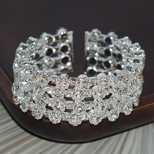 Iron Cuff Bangle, silver color plated, fashion jewelry & for woman & with rhinestone, silver color, external diameter 55mm 