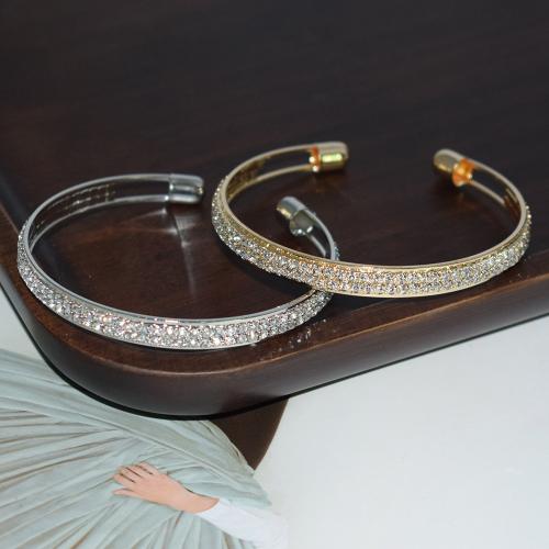 Iron Cuff Bangle, plated, fashion jewelry & for woman & with rhinestone width 7mm, Inner Approx 62mm 