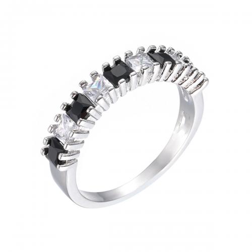 Кубическое цирконовое латунное кольцо, Латунь, покрытый платиной, разный размер для выбора & инкрустированное микро кубического циркония & Женский, продается PC