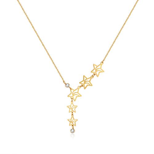 Cubic Zirconia Stainless Steel Necklace, 304 Stainless Steel, with Cubic Zirconia, with 6.5cm extender chain, Star, Vacuum Ion Plating, fashion jewelry & for woman, golden cm 
