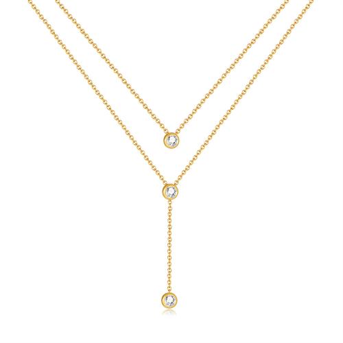 Cubic Zirconia Stainless Steel Necklace, 304 Stainless Steel, with Cubic Zirconia, with 6.5cm extender chain, Vacuum Ion Plating, Double Layer & fashion jewelry & for woman, golden cm 