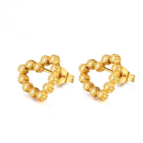 Stainless Steel Stud Earring, 304 Stainless Steel, Heart, Vacuum Ion Plating, fashion jewelry & for woman & hollow, golden [