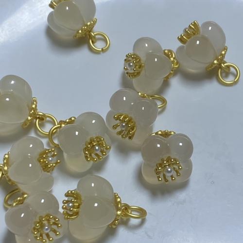 Agate Brass Pendants, Flower, DIY, white, 10.4mm [