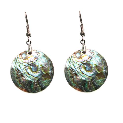 Abalone Shell Earring, with Zinc Alloy, Round, gold color plated, for woman, mixed colors 