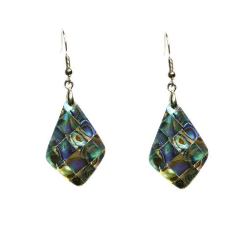 Abalone Shell Earring, with Zinc Alloy, Rhombus, gold color plated, for woman, mixed colors 