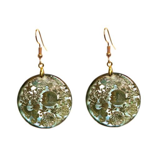 Abalone Shell Earring, with Zinc Alloy, Round, gold color plated, for woman, gold 