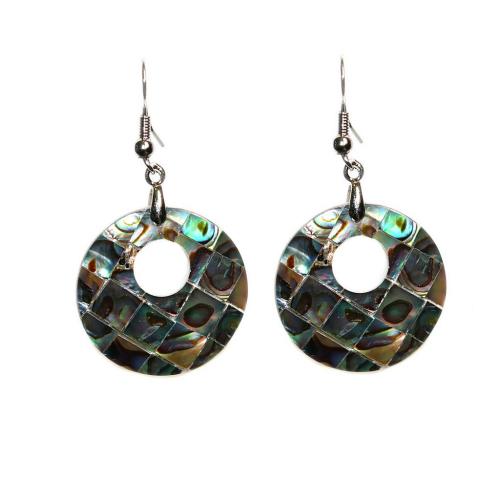 Abalone Shell Earring, with Zinc Alloy, Round, silver color plated, for woman, green 