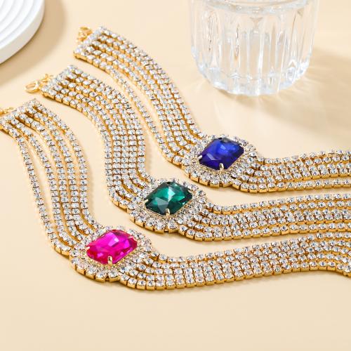 Rhinestone Brass Necklace, with Glass Rhinestone, with 13.9cm extender chain, fashion jewelry & for woman & with rhinestone Approx 29.3 cm 
