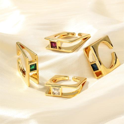 Кубическое цирконовое латунное кольцо, Латунь, Квадратная форма, плакирован золотом, ювелирные изделия моды & инкрустированное микро кубического циркония & Женский, Много цветов для выбора, Minimum inner mm, продается PC