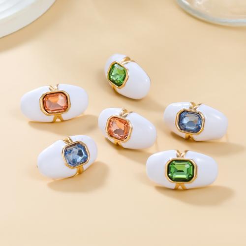 Zinc Alloy Rhinestone Stud Earring, with acrylic rhinestone, fashion jewelry & for woman & enamel 