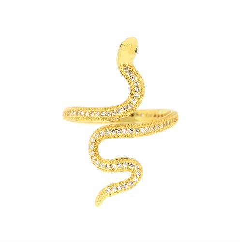 Цирконий Micro Pave Латунь палец кольцо, Змея, плакирован золотом, ювелирные изделия моды & инкрустированное микро кубического циркония & Женский, Minimum inner mm, продается PC