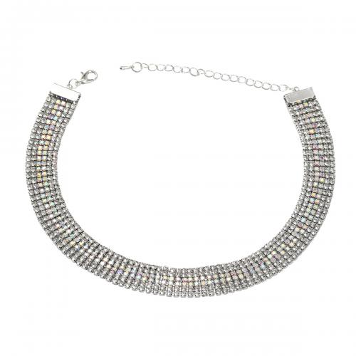 Collar de aleación de cinc con diamantes de imitación, aleación de zinc, con 6.3cm extender cadena, Joyería & para mujer, plateado, longitud:aproximado 31.6 cm, Vendido por UD