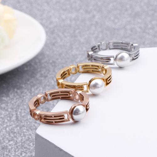 Stainless Steel Finger Ring, 304 Stainless Steel, with Plastic Pearl, plated, fashion jewelry & for woman 
