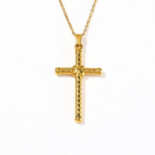 Titanium Steel Jewelry Necklace, with 5CM extender chain, Cross, Vacuum Ion Plating, for woman, golden Approx 45 cm 