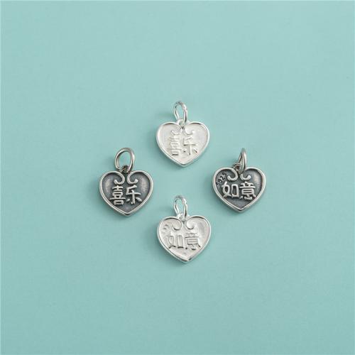 Sterling Silver Heart Pendants, 925 Sterling Silver, DIY & with letter pattern Approx 3.8mm 