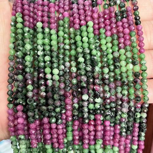 Perles en rouge vert, Rubis en Zoïsite, Rond, dégradé de couleur & DIY & normes différentes pour le choix & facettes, couleurs mélangées, Vendu par brin
