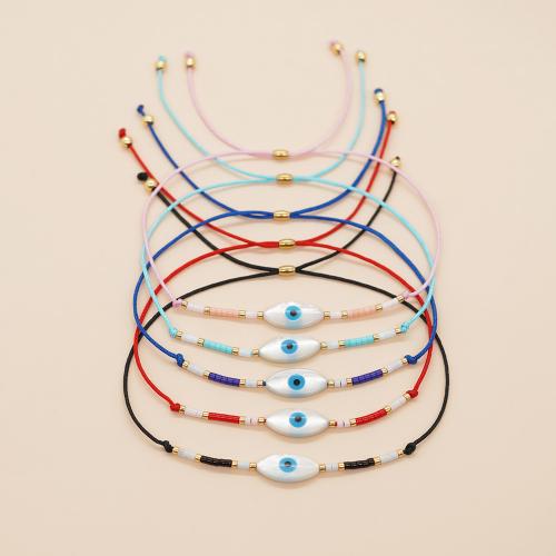Evil Eye Jewelry Bracelet, Seedbead, with Knot Cord & Shell, Adjustable & fashion jewelry & Unisex Approx 28 cm 